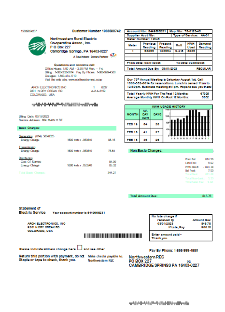 Northwestern Rural Electric utility business bill SCR PSD template